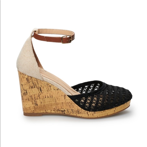 Black & Tan Wedges Espadrilles Lace Memory Foam - Picture 3 of 8